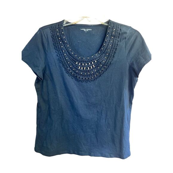 🔥5/20🔥 Laura Scott Embellished Tee Sz S Black NWT - Picture 1 of 9